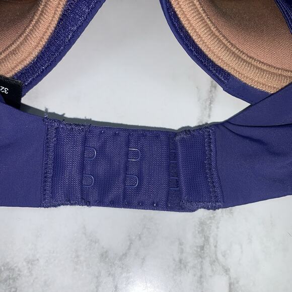 Natori Bra 32B Floral Lace See Through Padded Blue Yellow Brown Hook And Eye - Picture 4 of 7